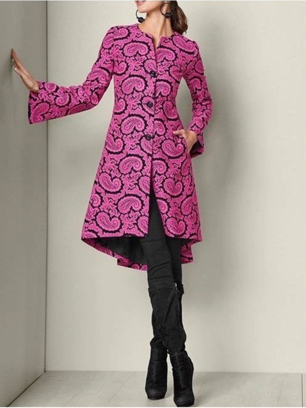 Venus Pink & Black Paisley Print High-Low Coat Sz 20